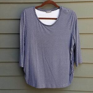 Basler 3/4 Sleeve Blue Black White Print Top size L-XL